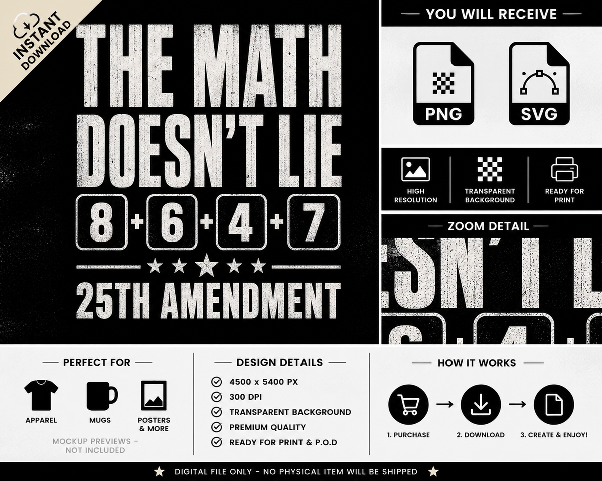 The Math Doesn't Lie 86 + 47= 25th Amendment Vintage PNG and SVG